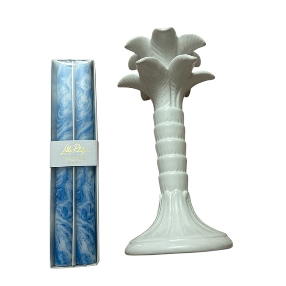 Lilly Pulitzer Ceramic Palm Candle Stick Holder and Two Lilly Candles - Picture 3 of 6